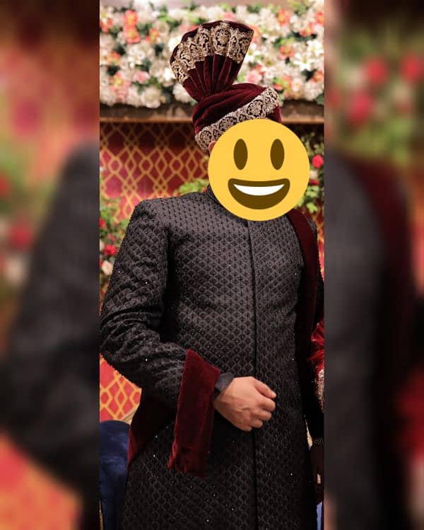 Groom sherwani in black full set 1