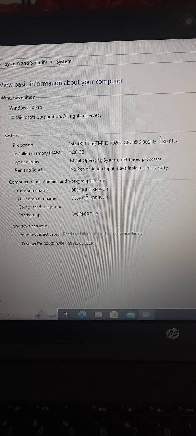 Laptop hp i 3 7th generation with ssd 3