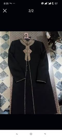 Sherwani black colour + Red Kulla White Kurta Pajama In 5000 pkr