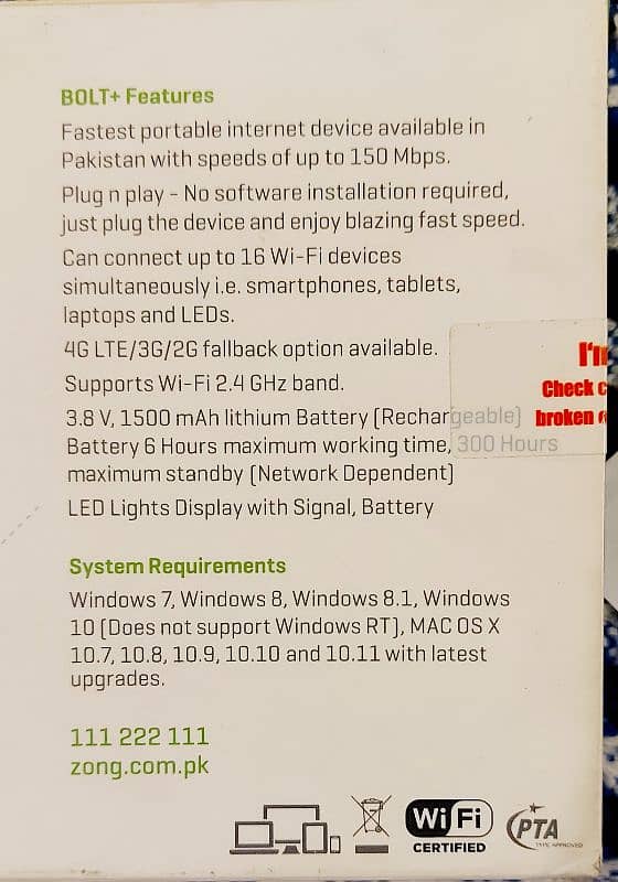 Zong Bolt+ Plus 4G LTE used 5