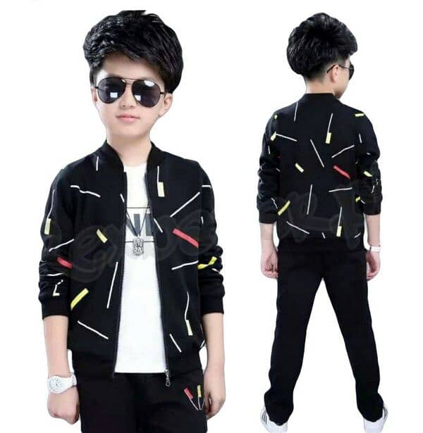 2pcs Boys fleece printed zipper tracksuit 1