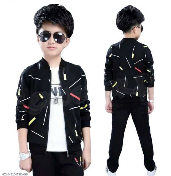 2pcs Boys fleece printed zipper tracksuit 2