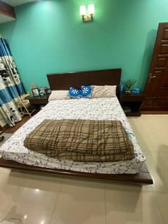 king size bed with mattress side table and dressing table