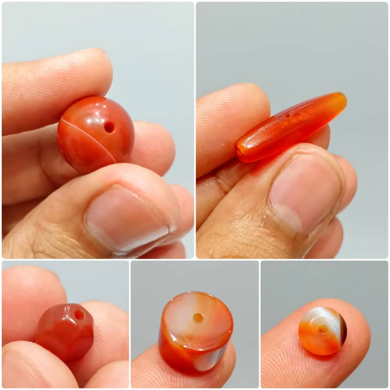 Lot of 5 Antique Red Agate, Tibetan, African Carnelian Stone Beads 2