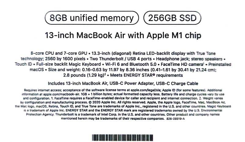 MacBook / MacBook Air M1 / MGN63LL/A  Air M1 / 8/256GB 5