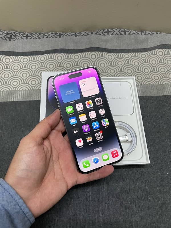 iPhone 14 pro 256GB PTA approved Deep purple physical + Esim with box 1