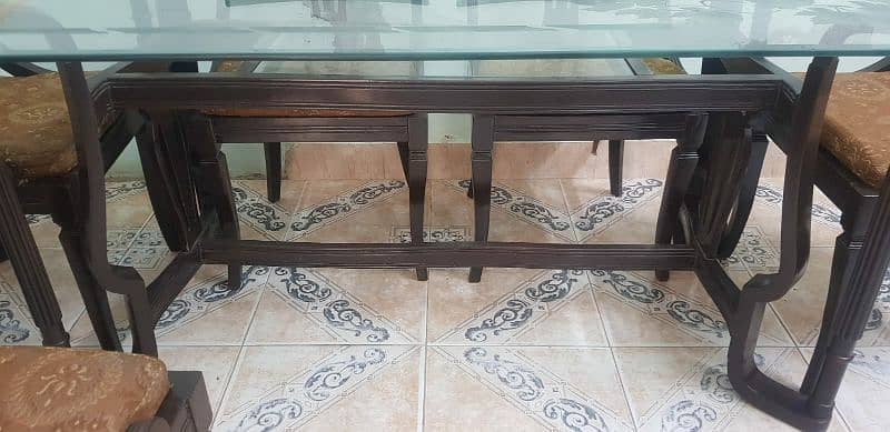 shesham wood dining table with top glass tabke with 6 chair 3