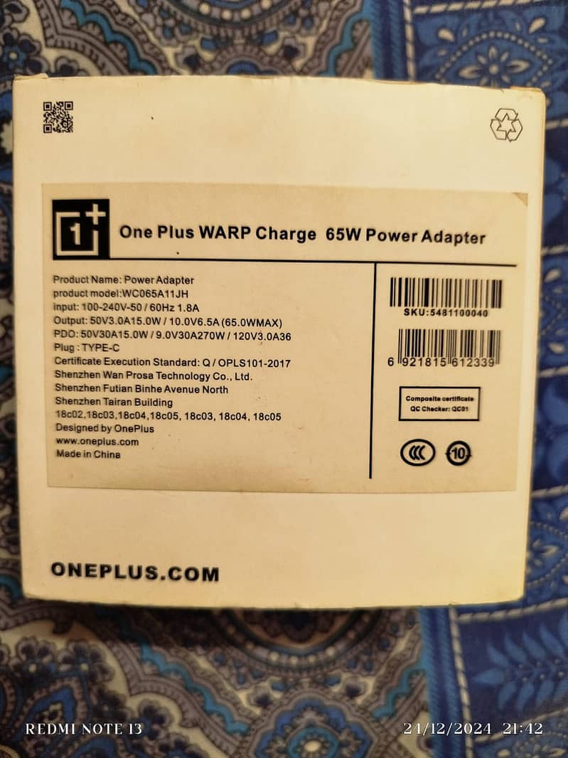 OnePlus charger 65W box only 2