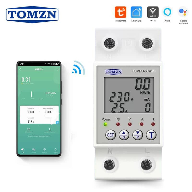 Tomzn TOMPD 63 WIFI Protector with voltage current and leakage protec 0