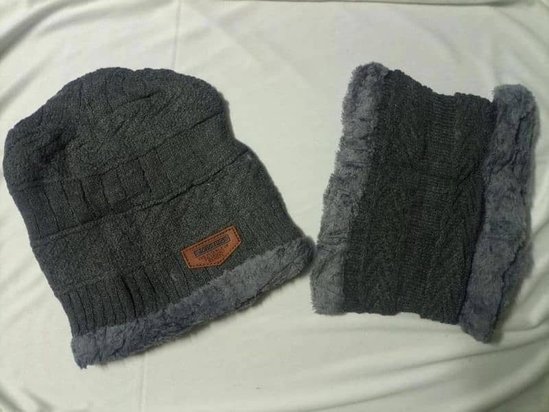 2 pcs beanie wool cap and neck warmer 3