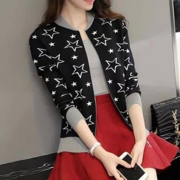 women Stylish Fleece Printed Jacket 0