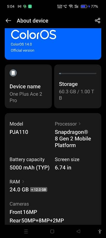 OnePlus Ace 2 Pro 24 GB Ram 1TB Rom 1