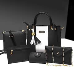 Stylish Women's 5 Pcs PU leather Hand Bag set in Black