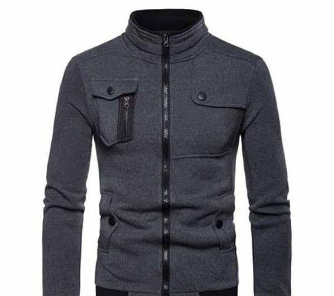 1 Pc Men's Stitched Fleece Zipper Jacket, Grey 0