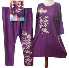 Stunning linen embroidered shirt and trouser set. 2 pc in purple