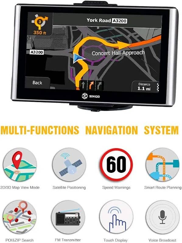 SIXGO GPS Navigation for Car 7 Inch Touch Screen 1