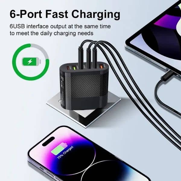 65W USB PD Charger 6 Ports Fast Charging Phone Power Adapters 2