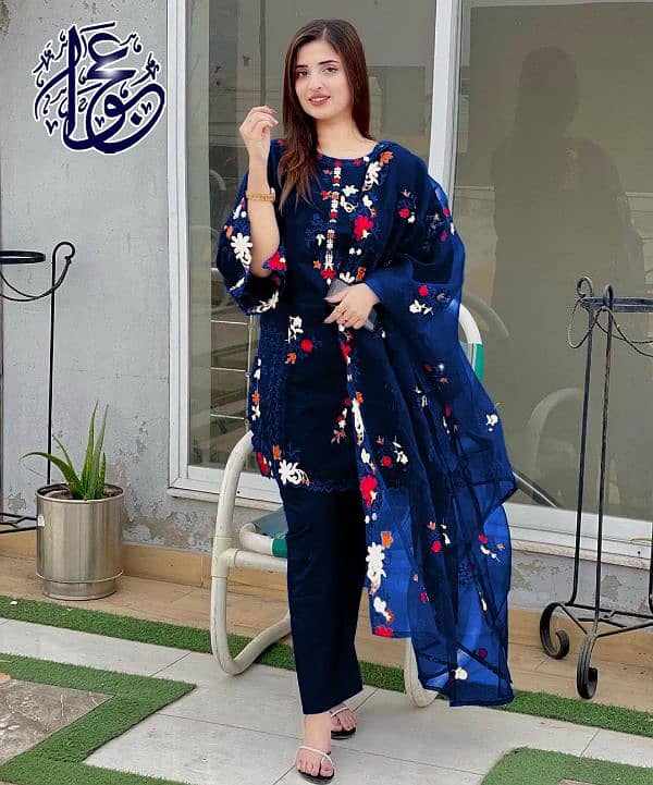 Kaya Work Multi Embroidered Shirt With Emb Dupatta 3Pcs 0