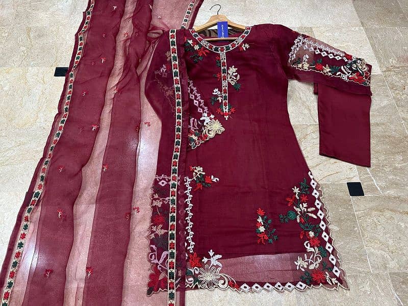 Kaya Work Multi Embroidered Shirt With Emb Dupatta 3Pcs 4