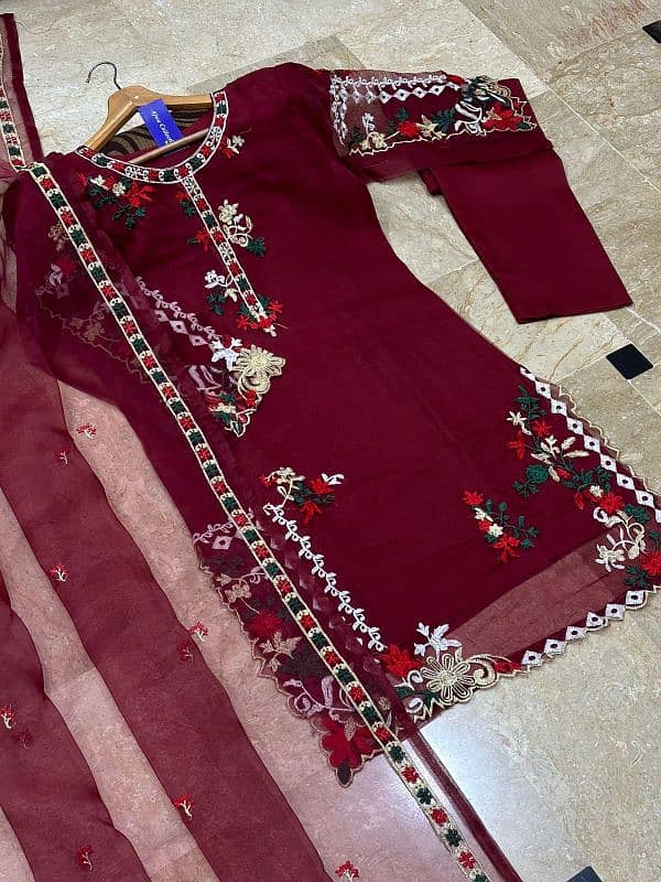 Kaya Work Multi Embroidered Shirt With Emb Dupatta 3Pcs 5