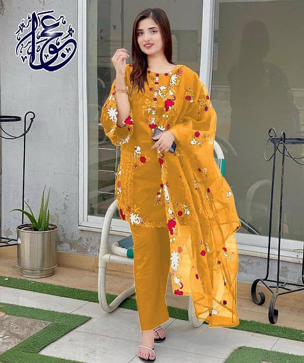 Kaya Work Multi Embroidered Shirt With Emb Dupatta 3Pcs 7