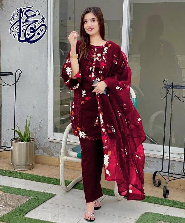 Kaya Work Multi Embroidered Shirt With Emb Dupatta 3Pcs 8