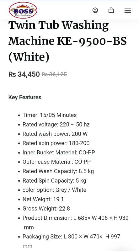 BOSS, Twin Tub Washing Machine KE-9500-BS (White) 1