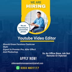 Video Editors || YouTube Video Editors Required || Jobs in Lahore