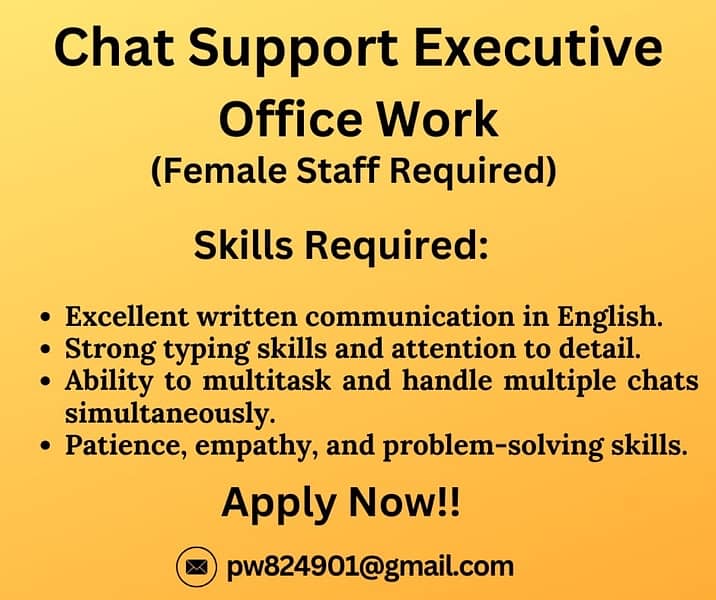 Female staff required for Chat support executive job. . 0