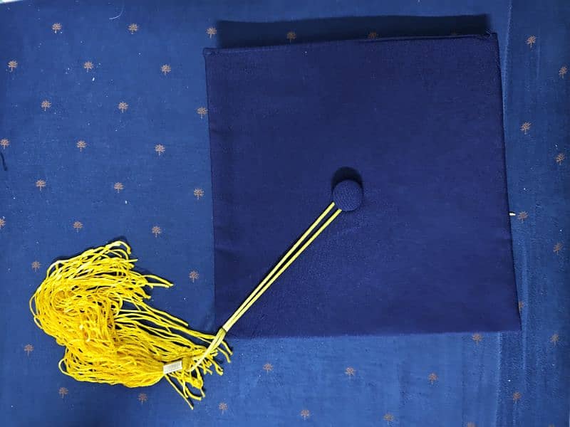 Graduation Gown and Hat Set - Navy Blue with Yellow Accents 2