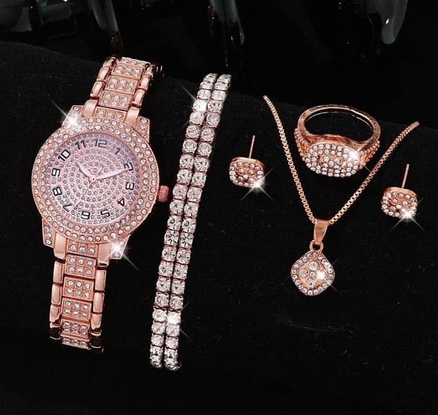 womens diamond arrificial set - number watch - rose gold 0