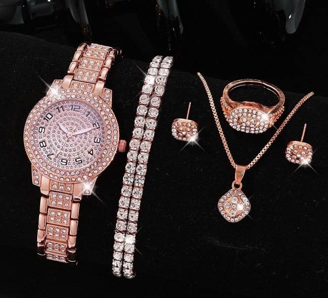 womens diamond arrificial set - number watch - rose gold 1