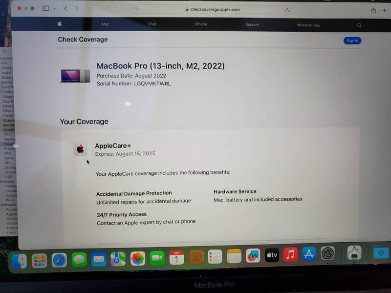 Macbook Pro M2 2022 13" 8gb ram 256gb ssd Care plus 1