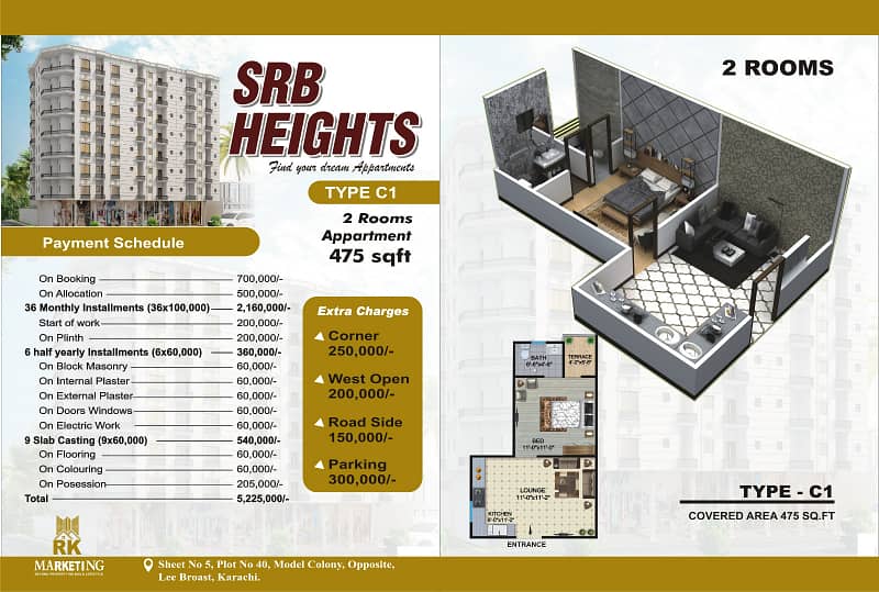 On Booking 2 Rooms Apartment in under construction project {SRB Heights} 1