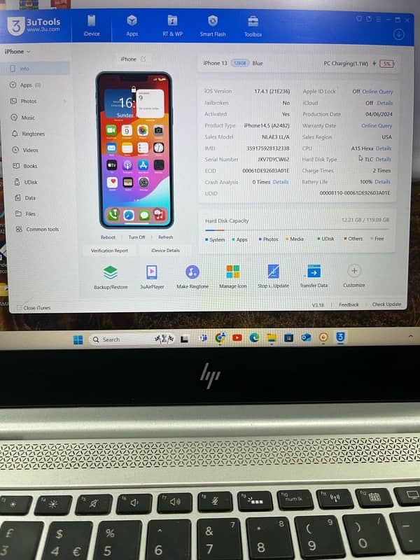 iphone 13 10/10condition health 100% 128gb jv 7