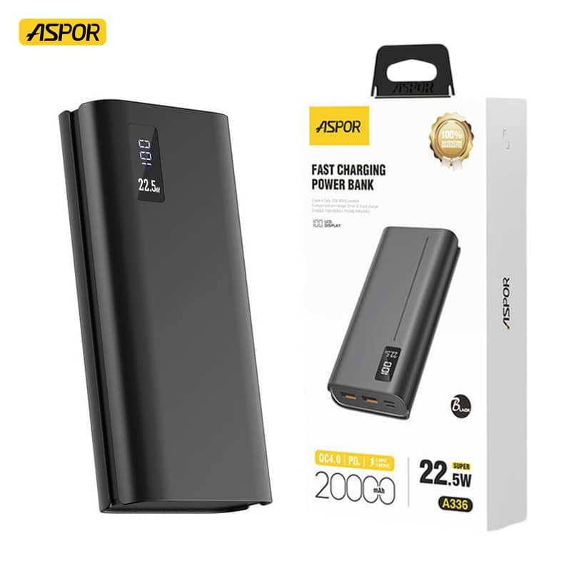 ASPOR A317 22.5W 30000MAH FAST CHARGING POWER BANK WITH 3 CABLES BLAC 12