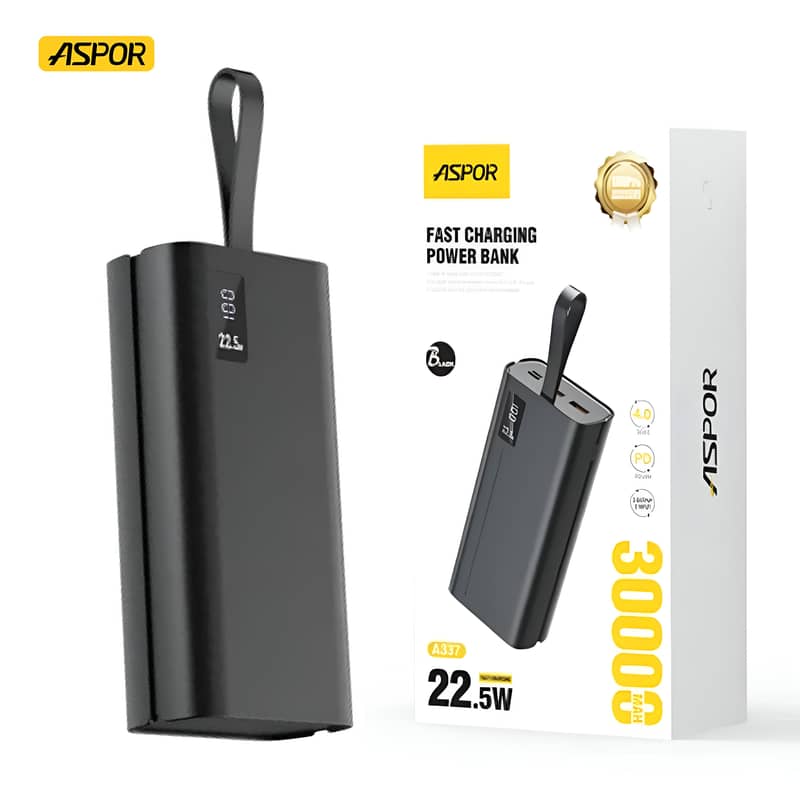 ASPOR A317 22.5W 30000MAH FAST CHARGING POWER BANK WITH 3 CABLES BLAC 13