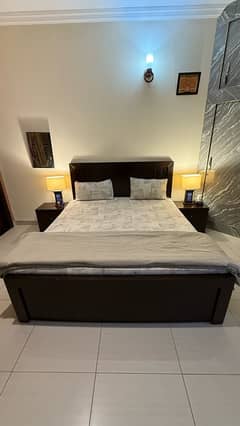 King Size Bed with Mattress and Side Tables