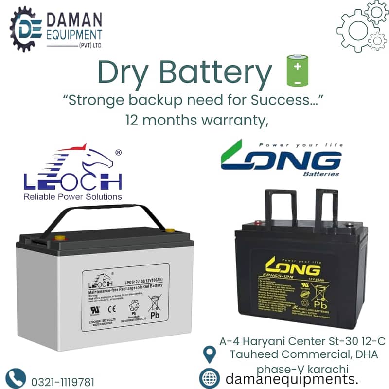 Dry Batteries Leoch 100ah 0