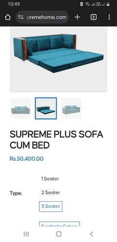 Supreme Plus 3 seater sofa cum bed