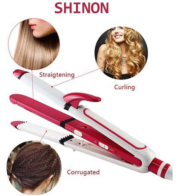 Shinon Pro 3-in-1 Hair Straightener, Crimper & Curler for woman 3