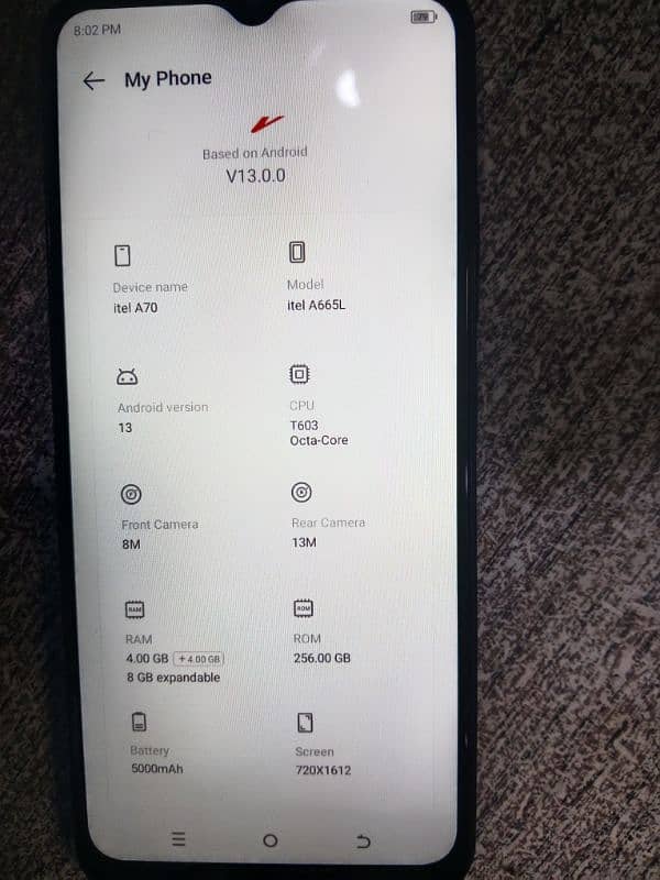 I tel A70 4GB +8Gb rom 256 no open 1