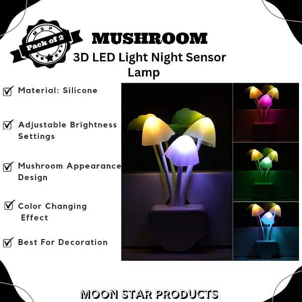 Silicone LED Mushroom Night Lights - Multicolor - 2 Pack 3