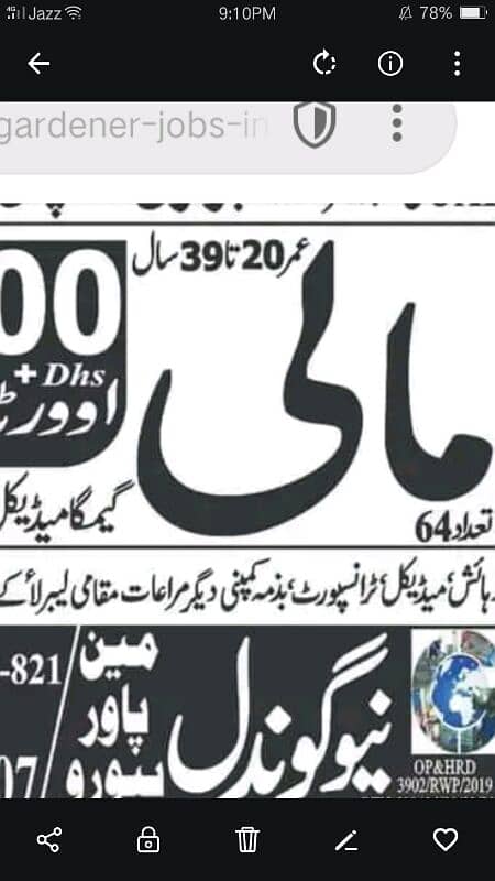 gardener job lahore. maali ki zaroorat hai Lahore 0