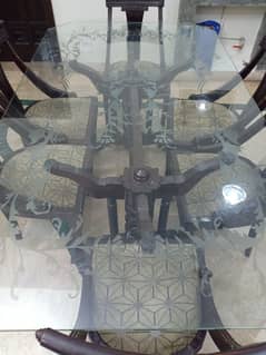 Glass top Dining table with Six dining chairs