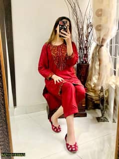 2 pec woman stitched linen Embroidered suit