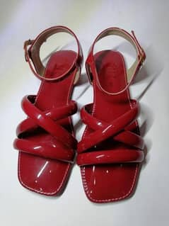 women flat sandals leather Red