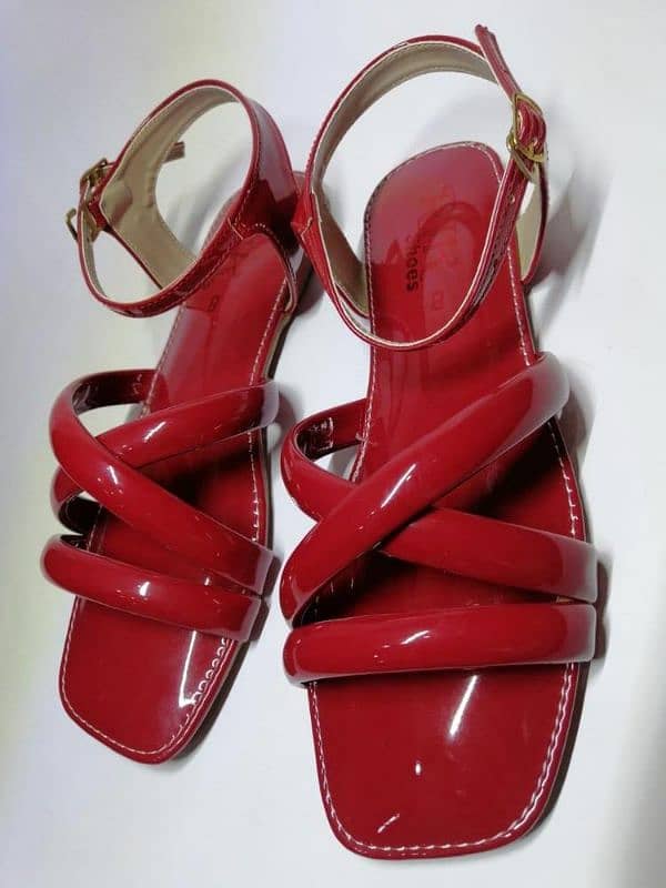 women flat sandals leather Red 1