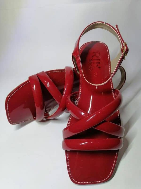 women flat sandals leather Red 3