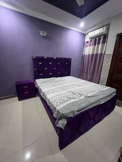 King size Double Bed with side table and spring Mattress